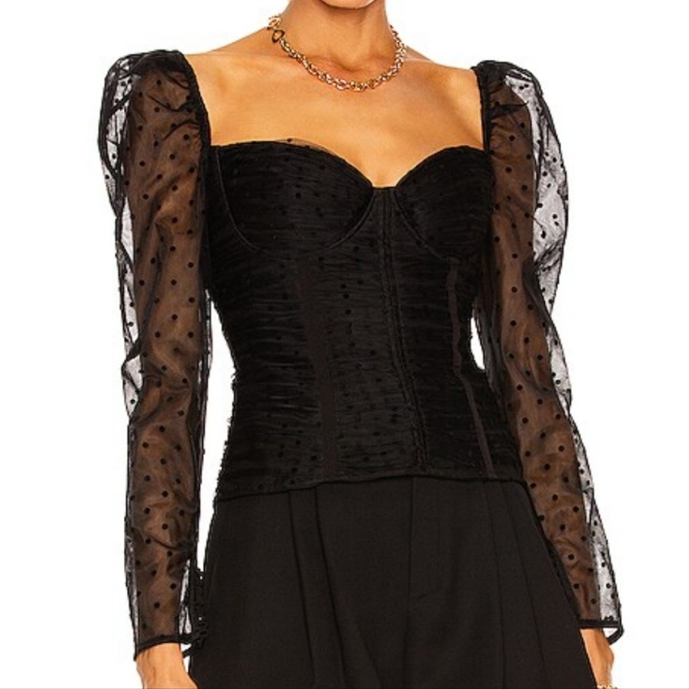 Self-Portrait Dot Mesh Gathered Top Black US Size 0